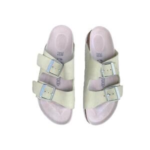 BIRKENSTOCK Arizona Suede Leather Sandal Green Glitter Sz 38 Or 7 Womens